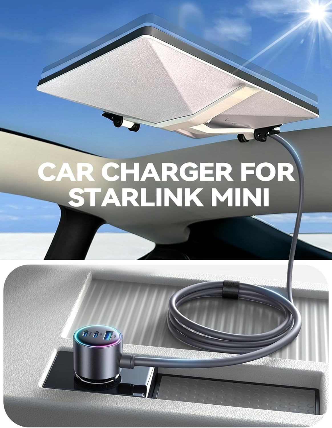 Starlink Mini Car Adapter, 10FT Starlink Mini Cable Car Charger, 12V-24V Cigaret