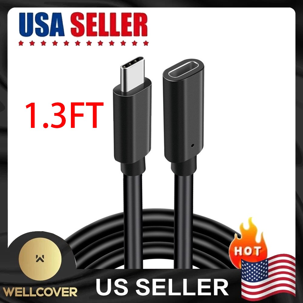 1.3/6.5 Feet Type C USB 3.1 Male to USB-C Female Extension Data Cable Cord NEW