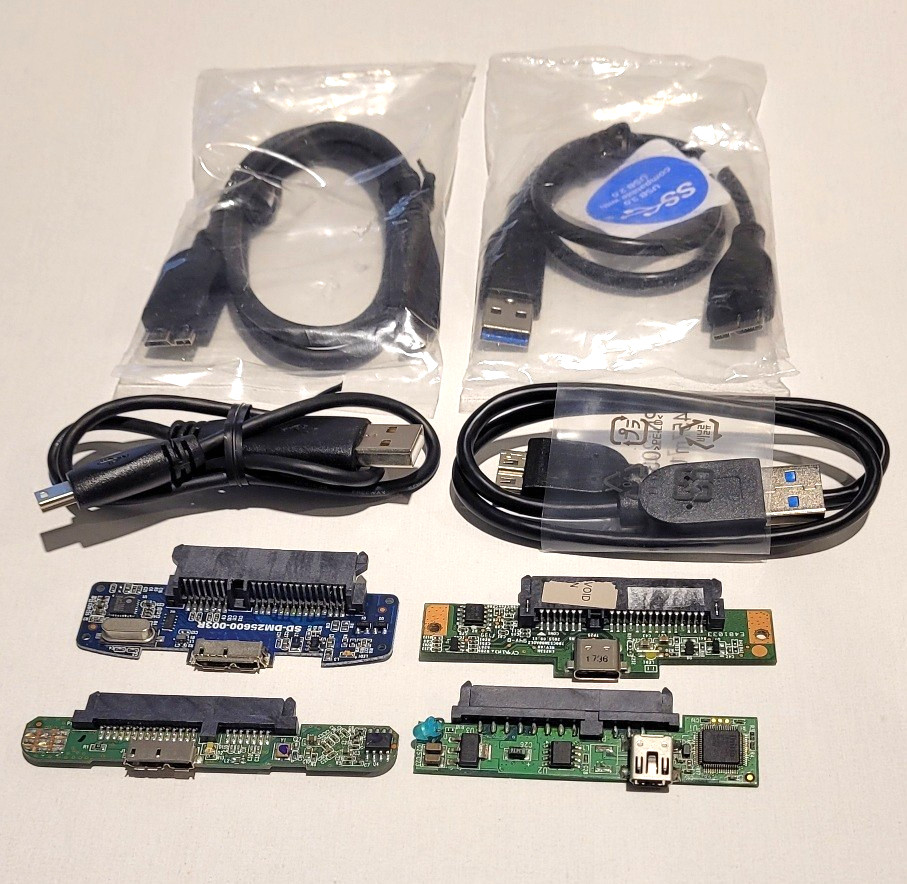 LOT of 4 Adapters/ PCB convert 2.5″ SATA into USB 2.0, USB 3.0 or USB-C + cable
