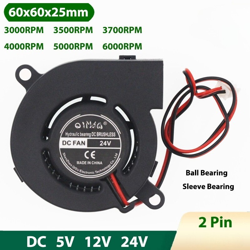 6025 Radial Turbo Blower Fan DC 5/12/24V 3000-6000RPM Mini Brushless Cooling Fan