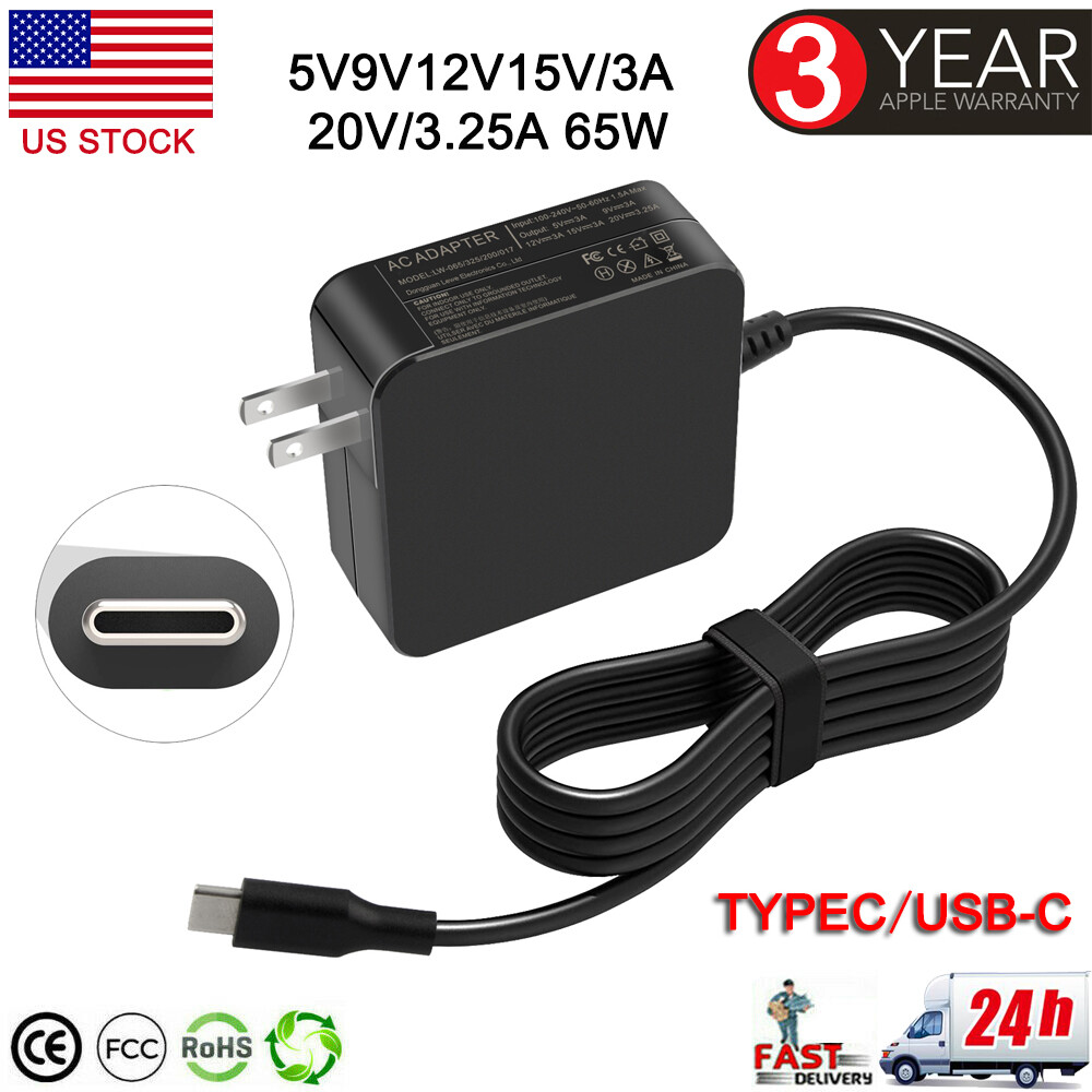 USB-C Type C Charger for Laptop Chromebook Tablet Phone PD 65W Universal Charger