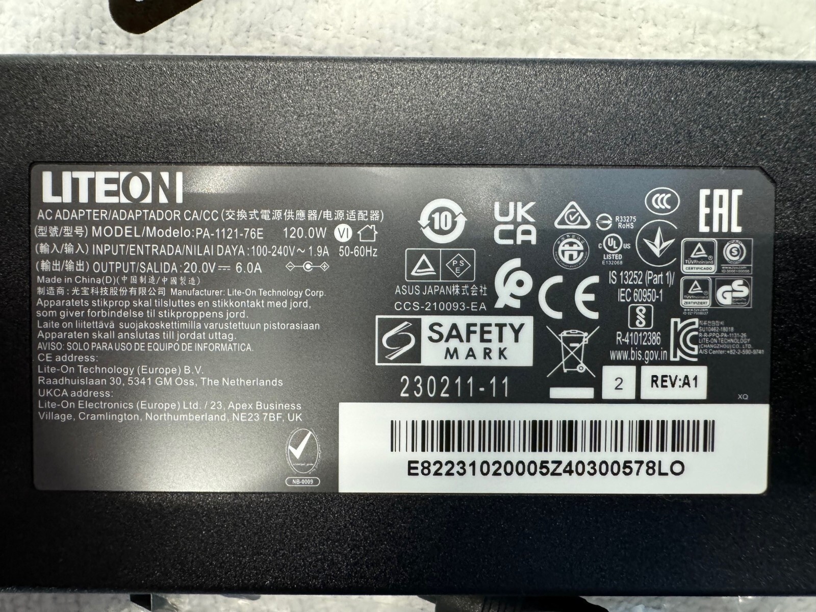 Genuine NUC LiteOn 120w 20.V 6.0A Power Supply PA-1121-76E pulled NUC 12 & 13th
