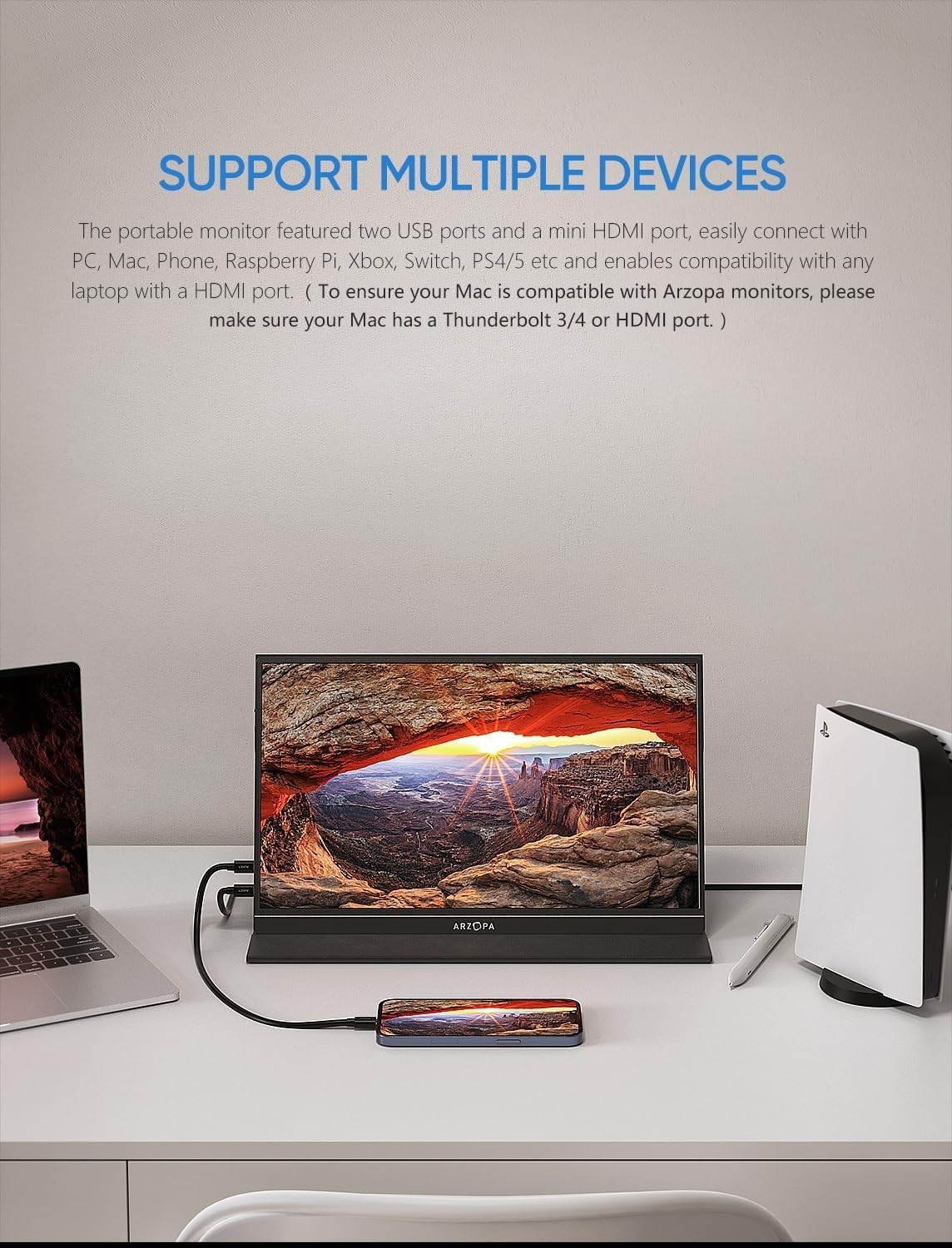 ARZOPA Portable Monitor, 15.6” 1080P FHD Laptop Monitor