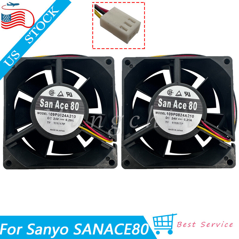 2PCS Cooling Fan For Sanyo SANACE80 109P0824A210 4600 RMP 24V 0.29A 80*80*32mm
