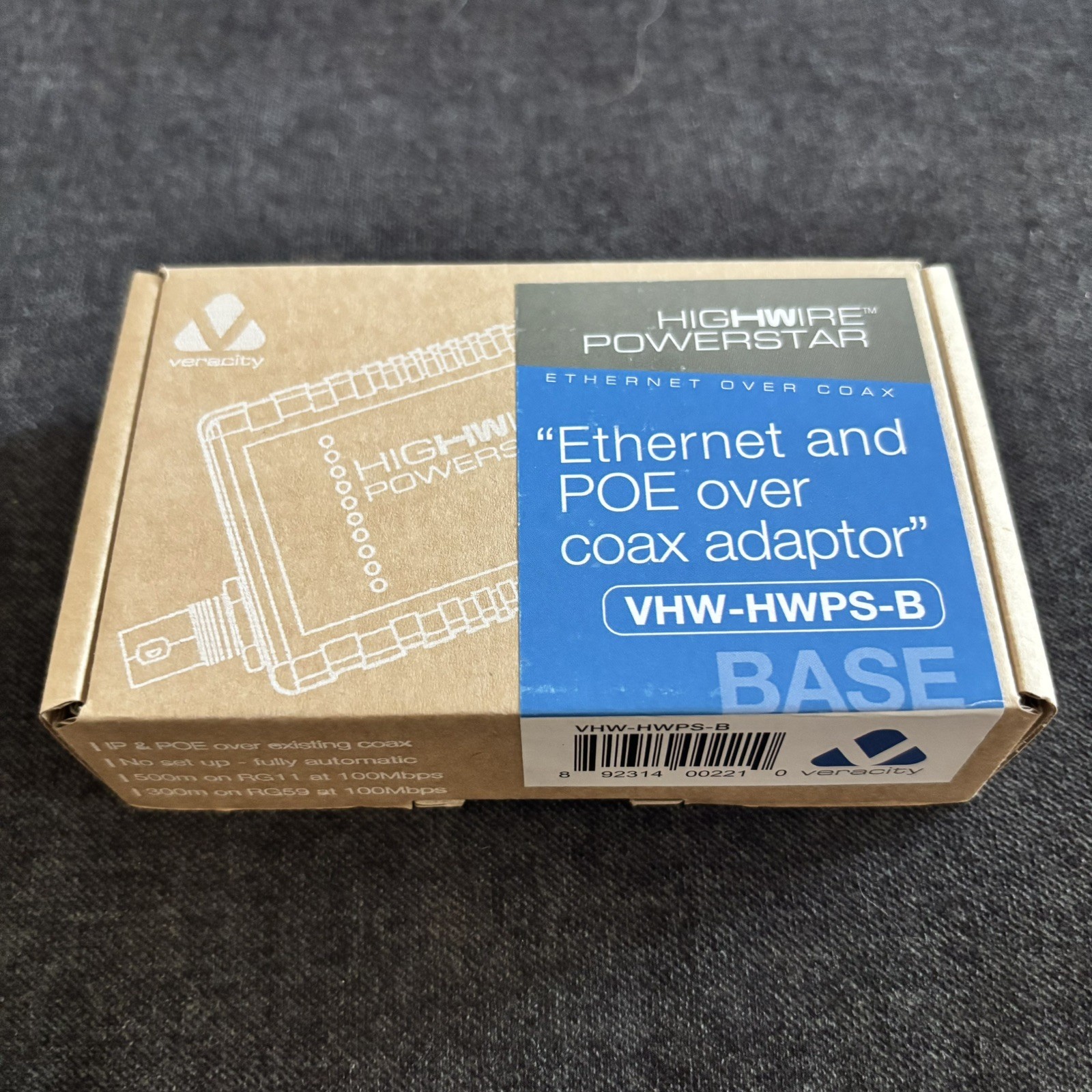 Veracity Highwire VHW-HWPS-B Powerstar Ethernet POE Over Coax IP Adapter Base
