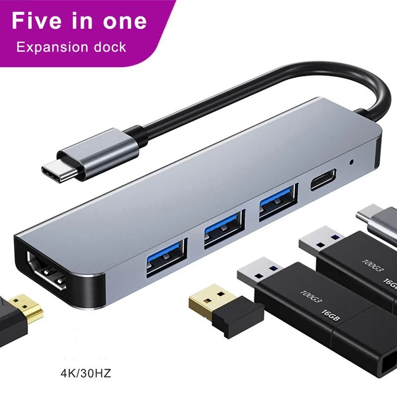 USB C Hub 5 in 1 4K HDMI PD Fast Charge USB 3.0 Dock for MacBook Samsung