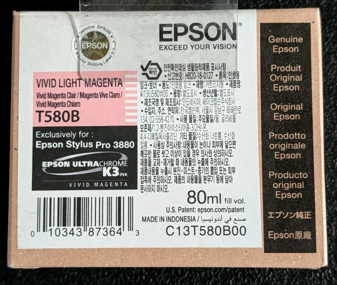 Genuine Epson 3880 Printer Ink Vivid Light Magenta T580B New