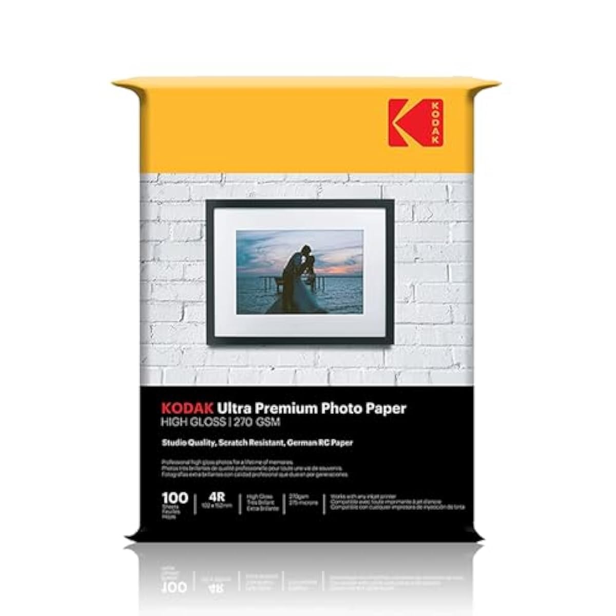 Kodak 270 GSM 4R (4×6) Glossy Photo Paper – Waterproof, Pack of 100 shee