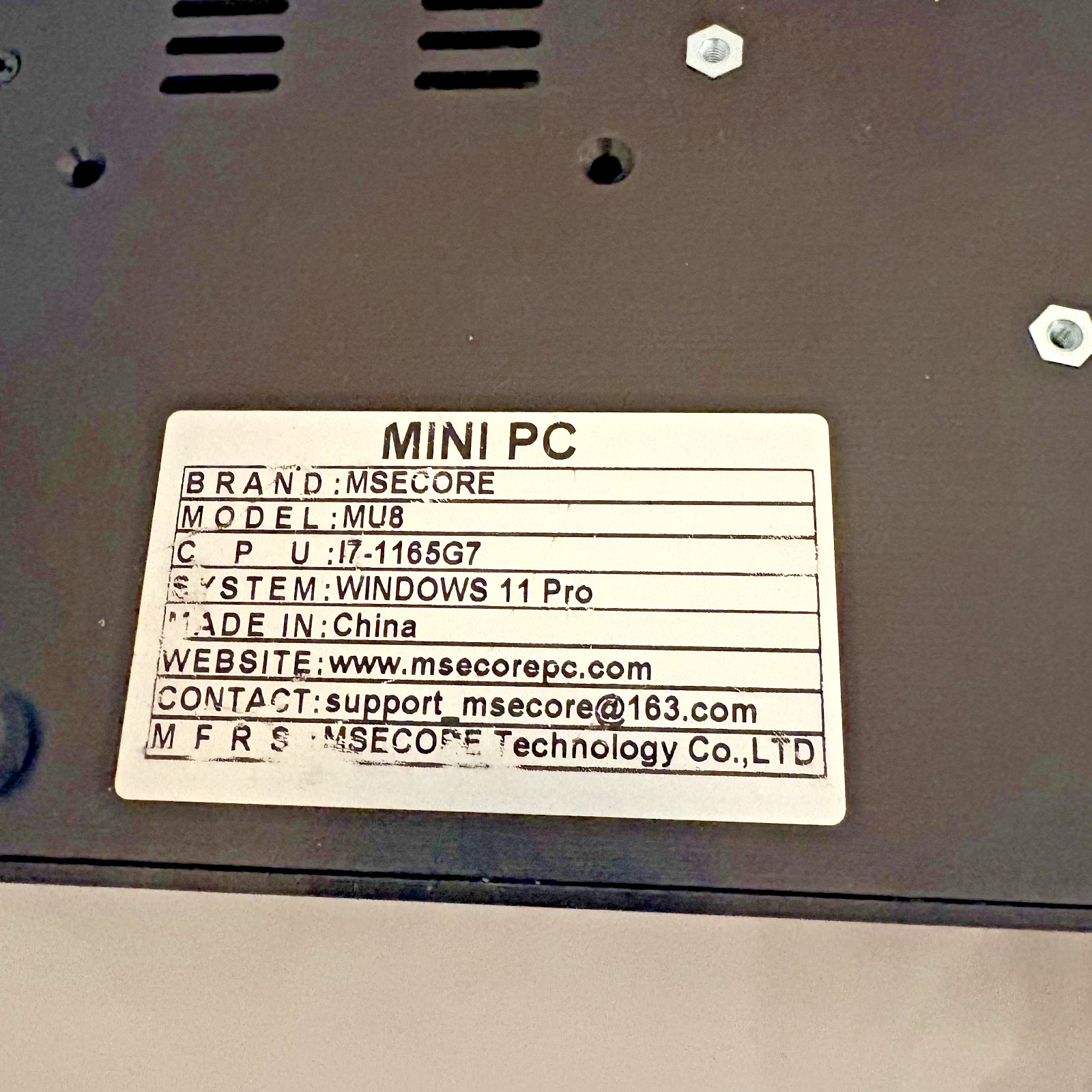 Intel Core i7-1165G7 Barebones NO DDR4 SSD MSECORE Mu8 fanless mini pc NOT NUC11