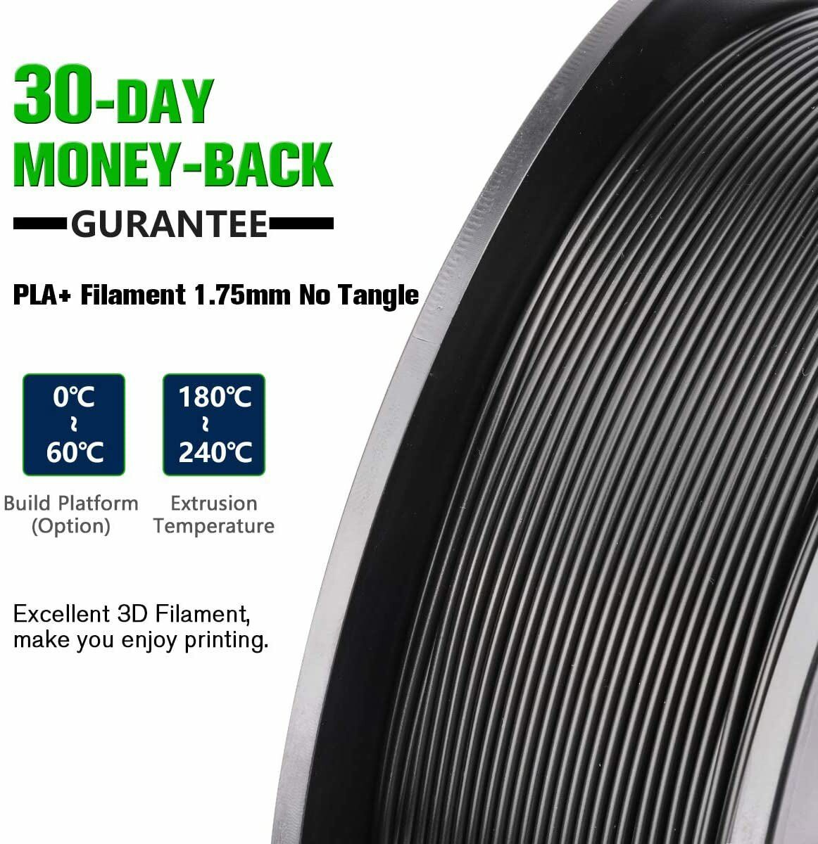 SUNLU PLA+ PLA ABS PETG 3D Printer Filament 1KG/0.25KG 1.75mm Black No-Knot