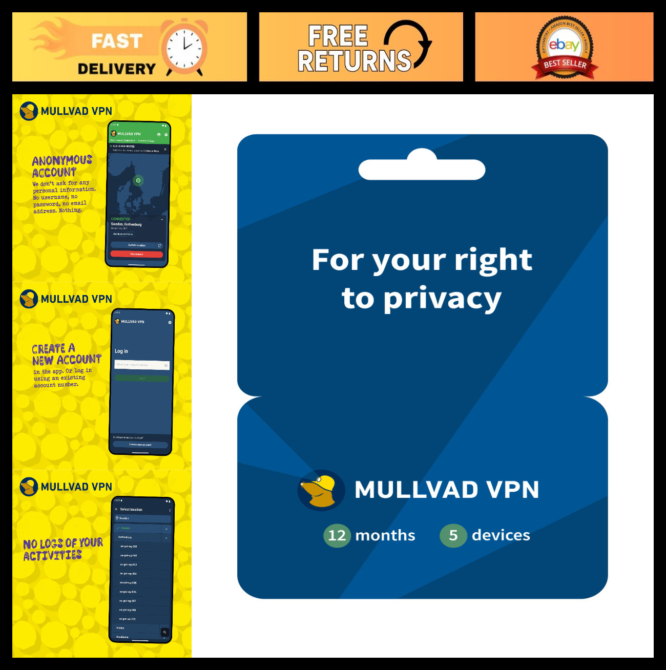 12-Month VPN Subscription for 5 Devices | No-Log Security | Protect Your Privacy
