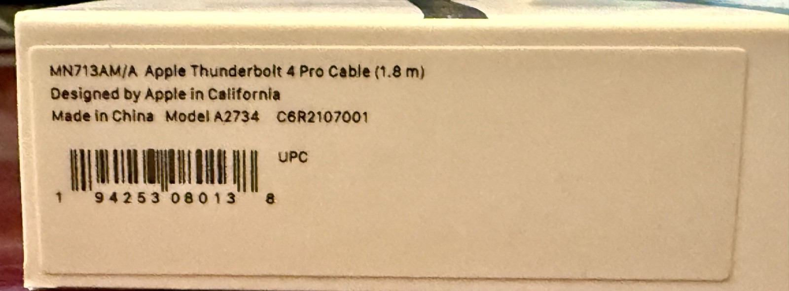 Apple Thunderbolt 4 (USB‑C) Pro Cable (1.8 m) — BRAND NEW IN SEALED BOX