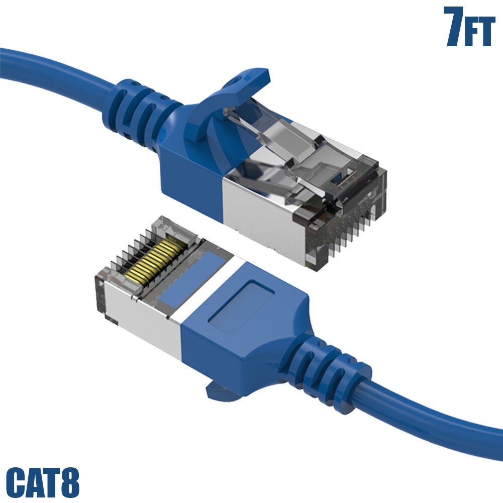7FT Cat8 RJ45 Network LAN Ethernet Slim U/FTP Shielded Patch Cable 30AWG Blue