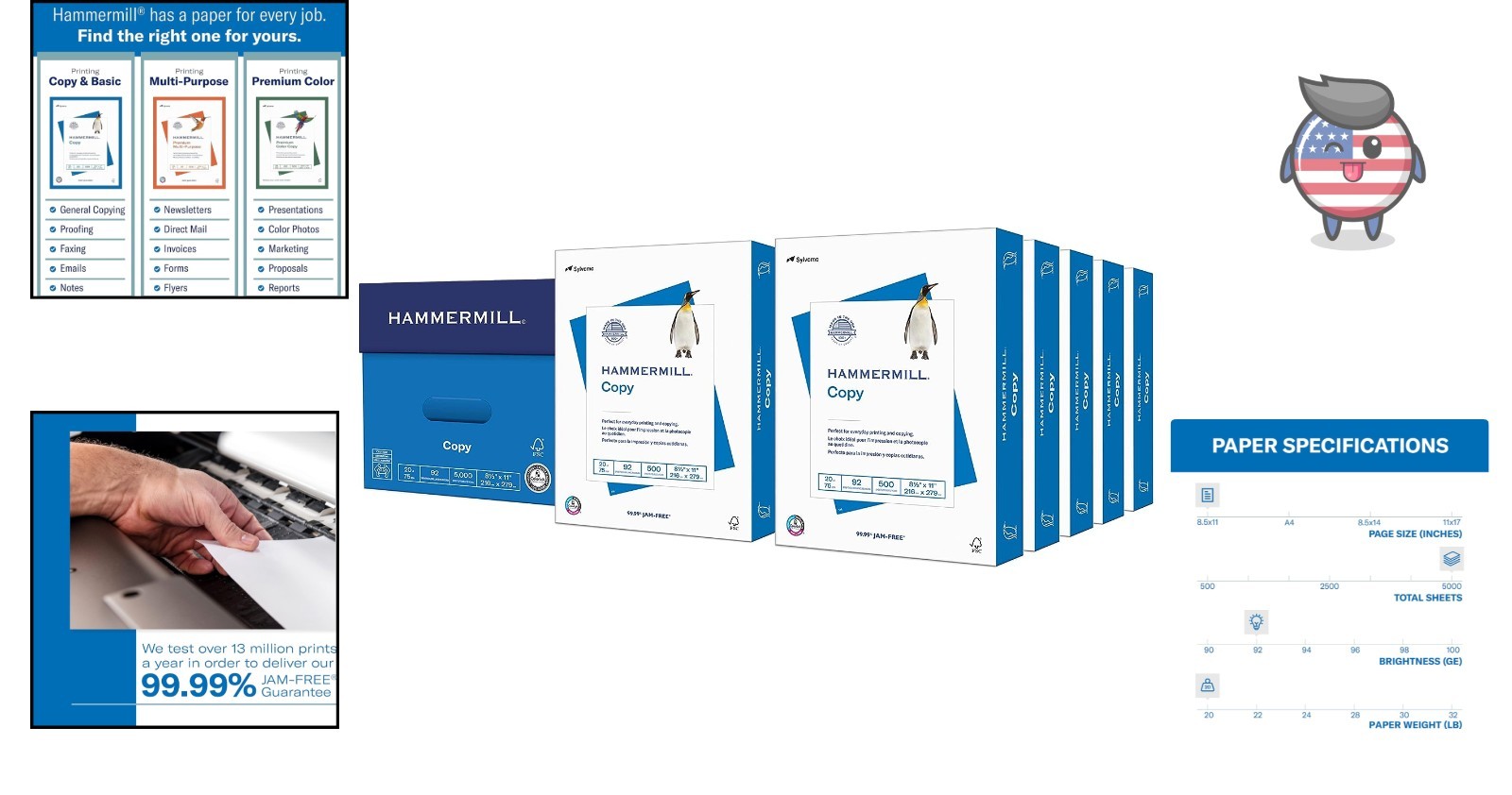 Economical 20 lb Printer Paper 8.5×11, 5000 Sheets, Smooth Finish, 92 Bright