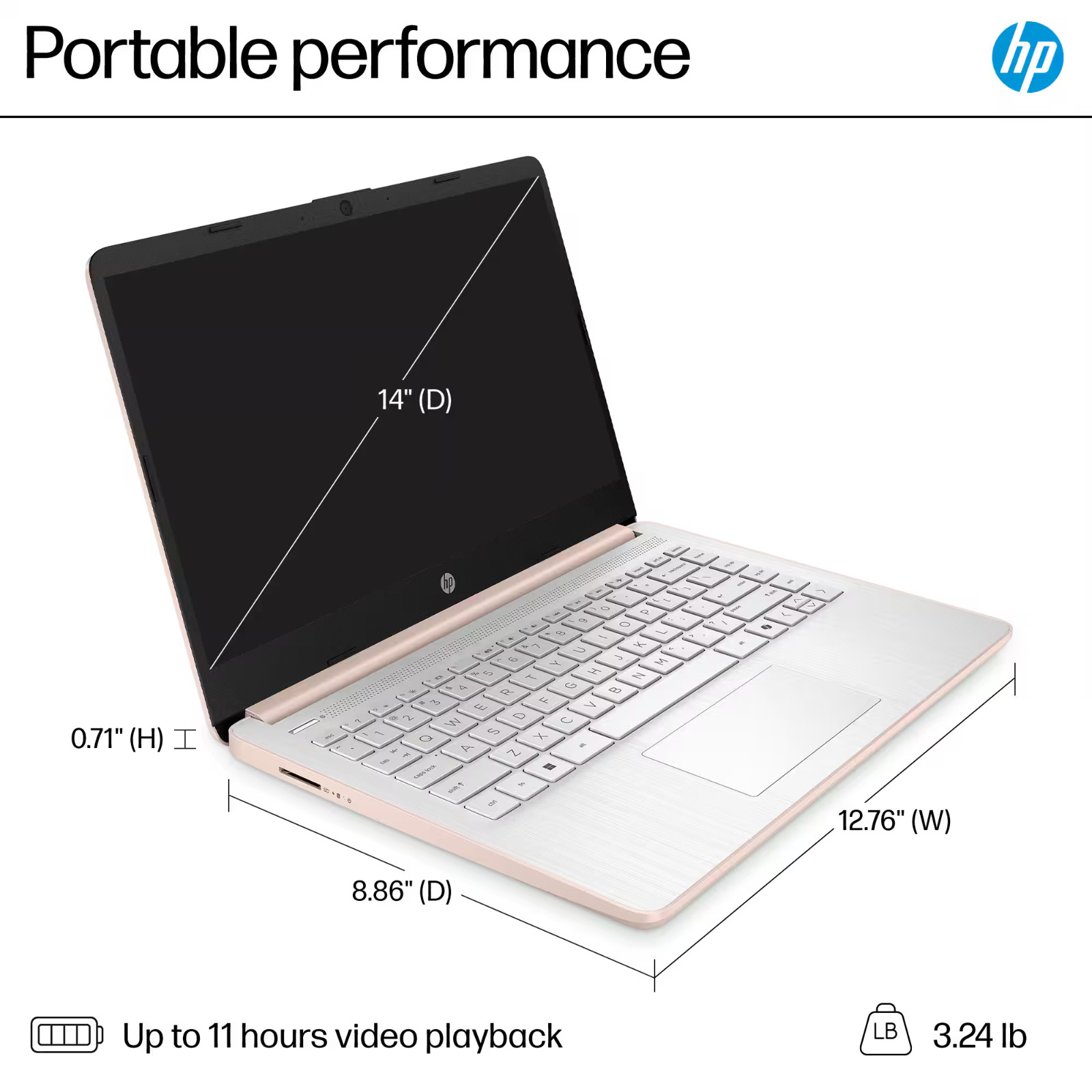 HP Laptop Computer 14″, Intel N150, 8GB RAM + 256GB Storage, Windows 11 Pro