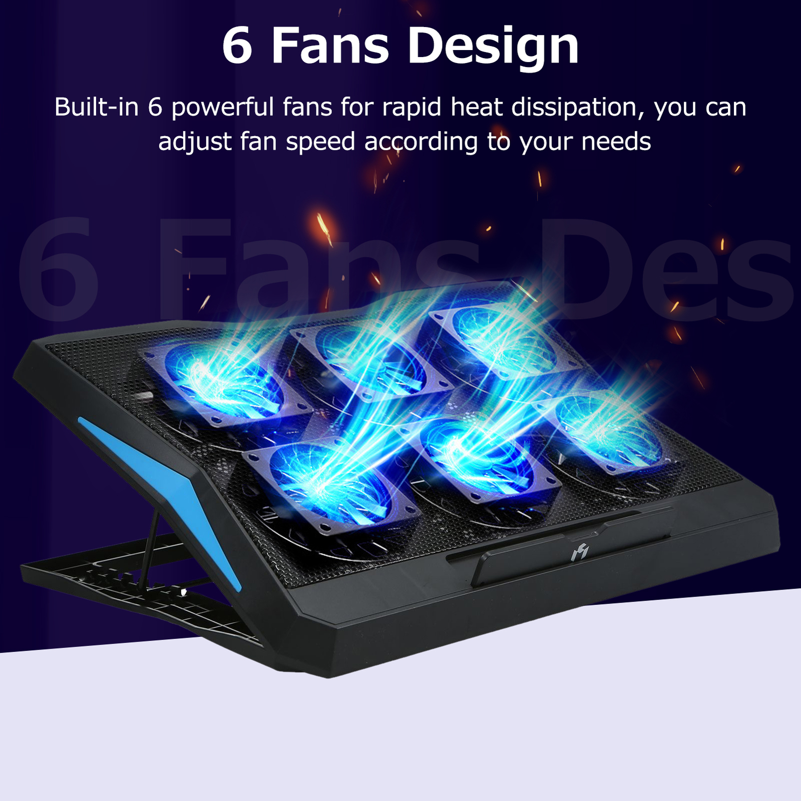 Foldable Laptop Cooler 6-fan Laptop Cooling Stand Low Noise with 6-level F6J2