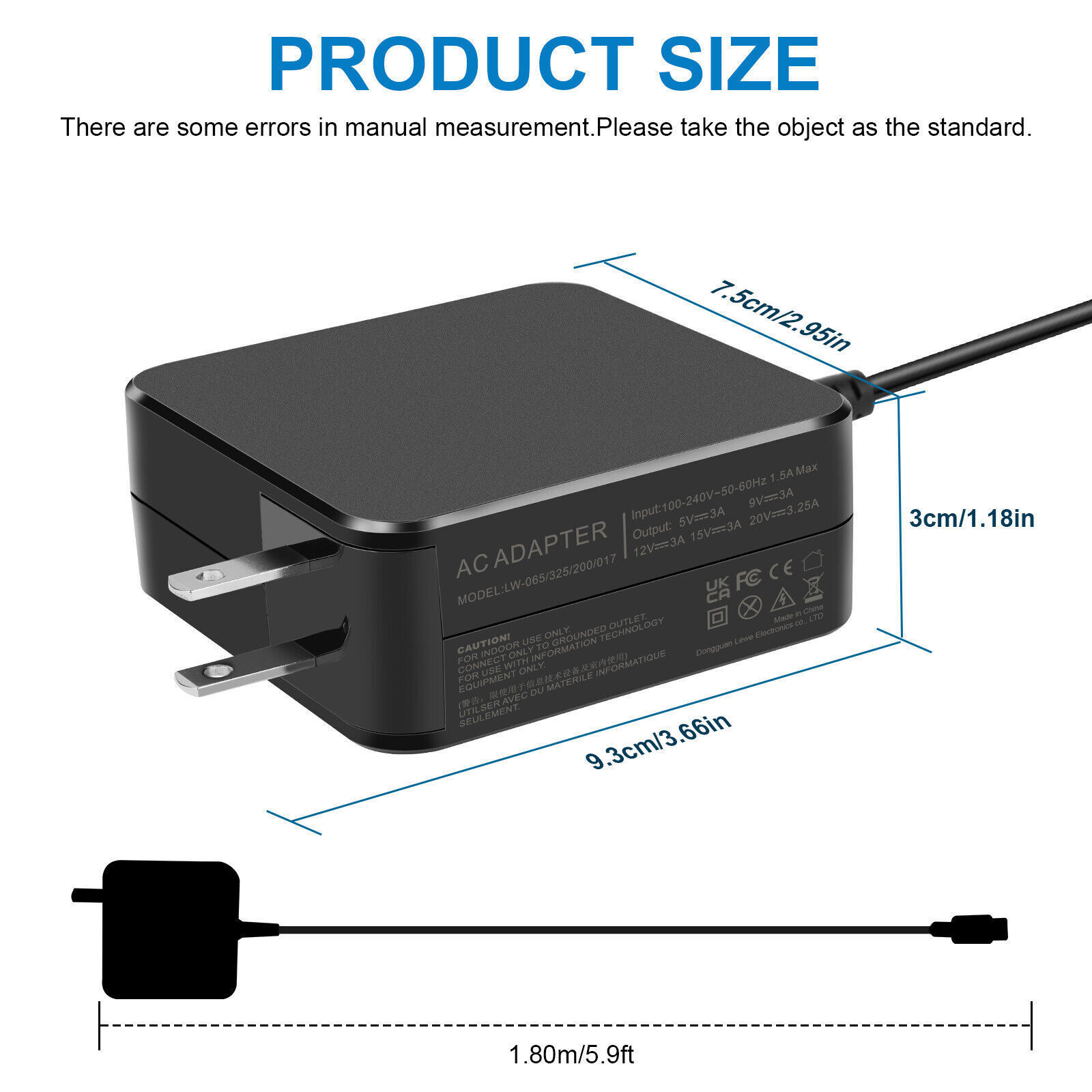 USB-C Type C Charger for Laptop Chromebook Tablet Phone 65W Universal AC Adapter