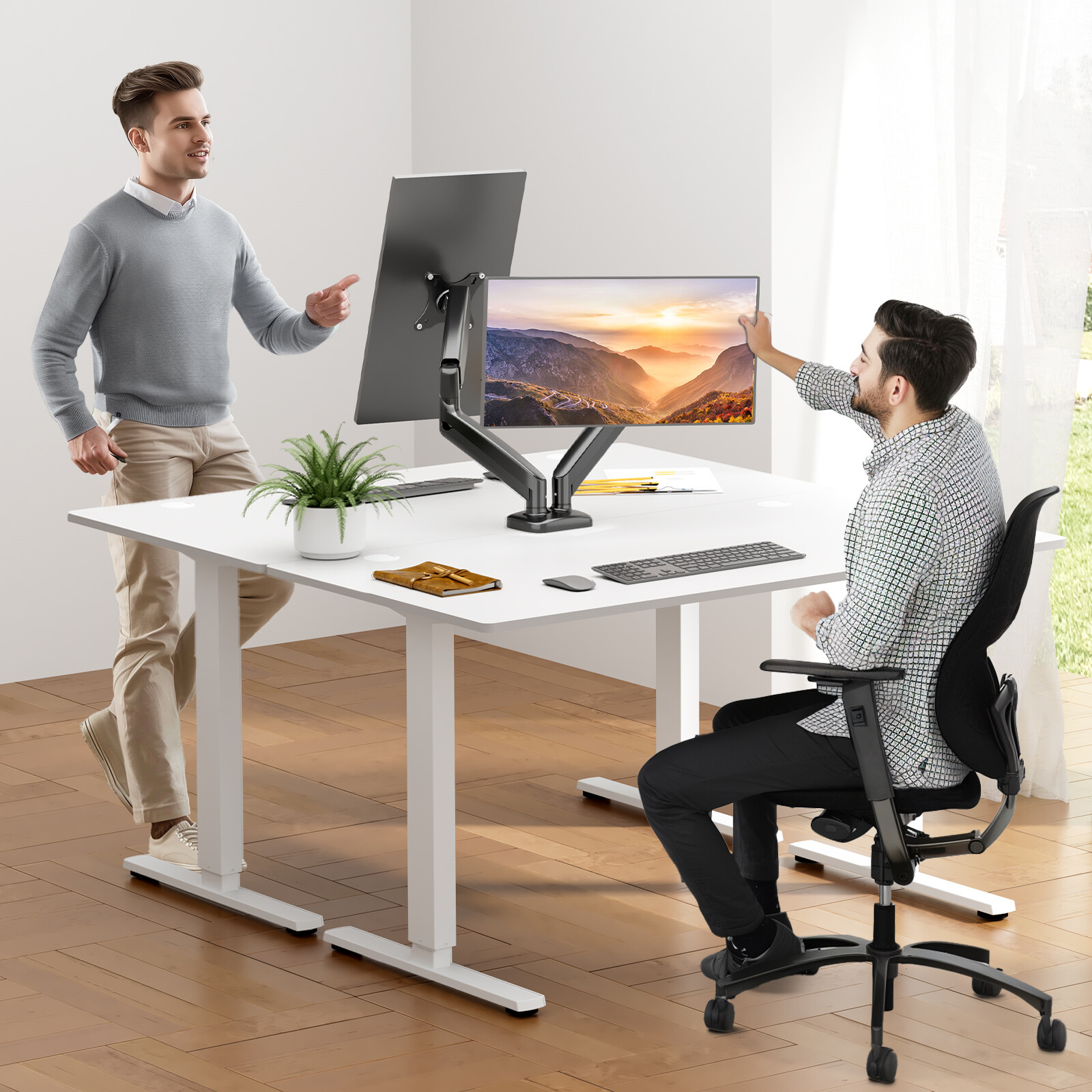 Dual Monitor Stand VESA Gas Spring Desk Mount Adjustable Swivel 13-32in Screen