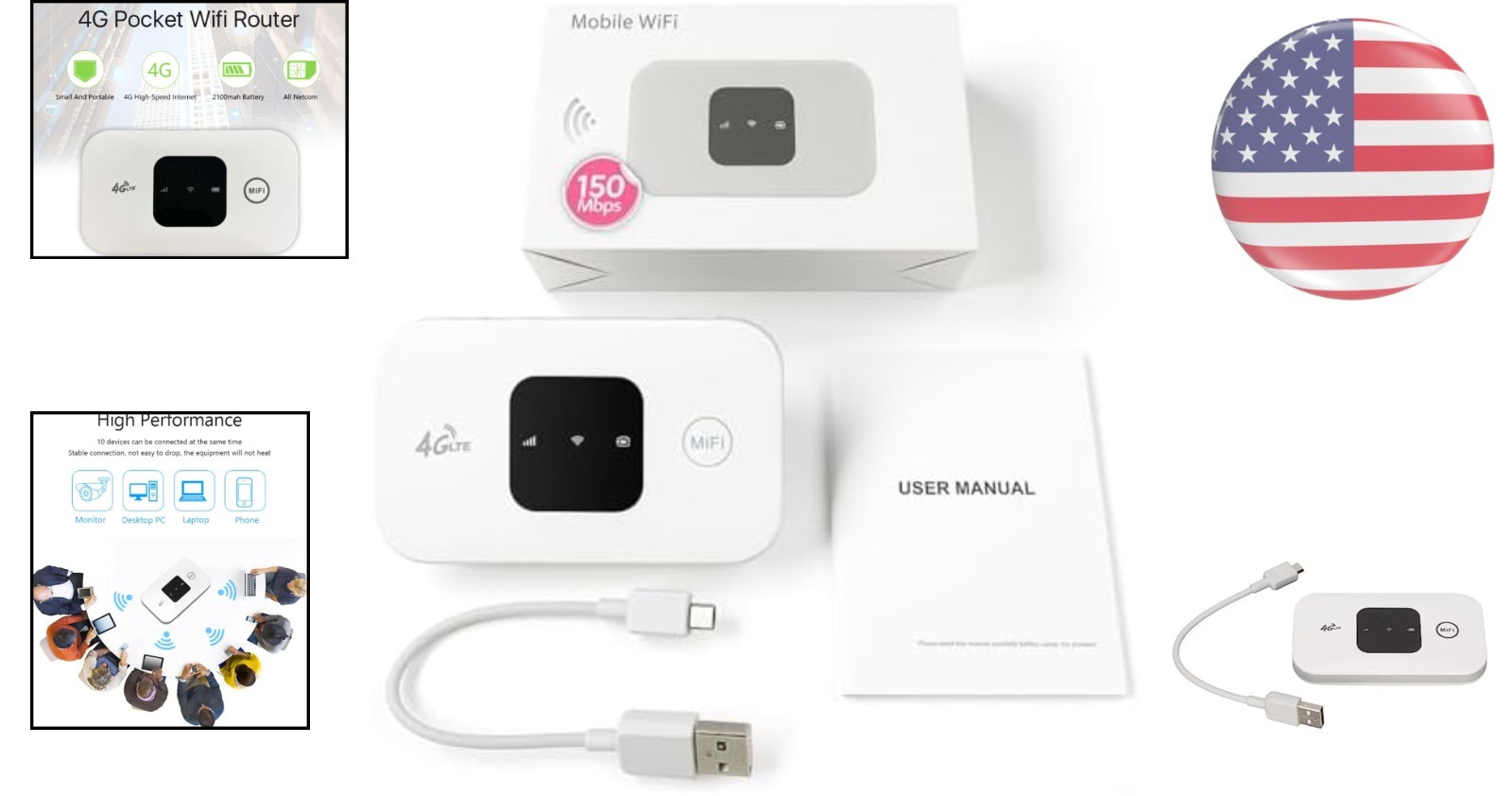 Lightweight Portable Internet Router with SIM Compatibility for Home/Travel