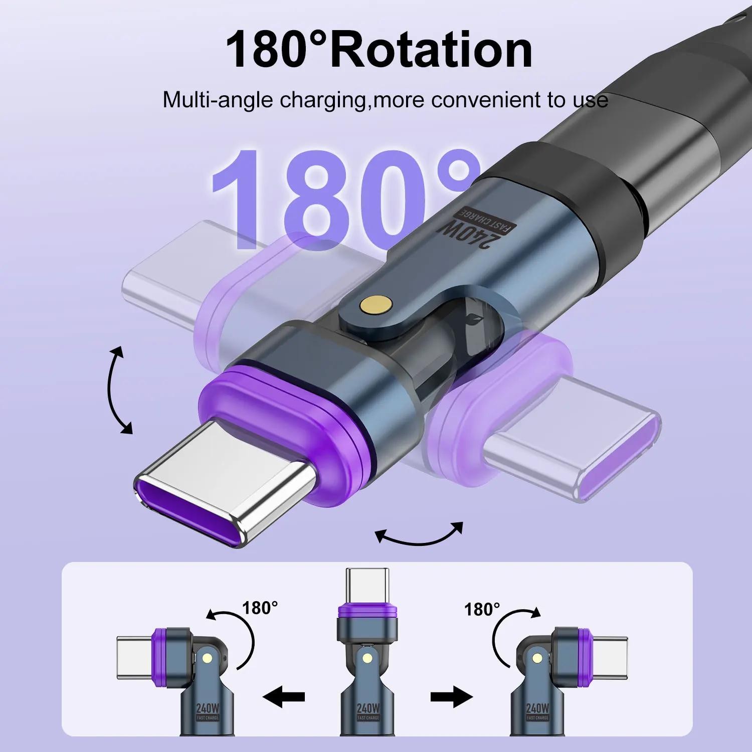 Uslion 240w Magnetic Usb-c Adapter 180° Rotation Fast Charging Type-c Converter¢