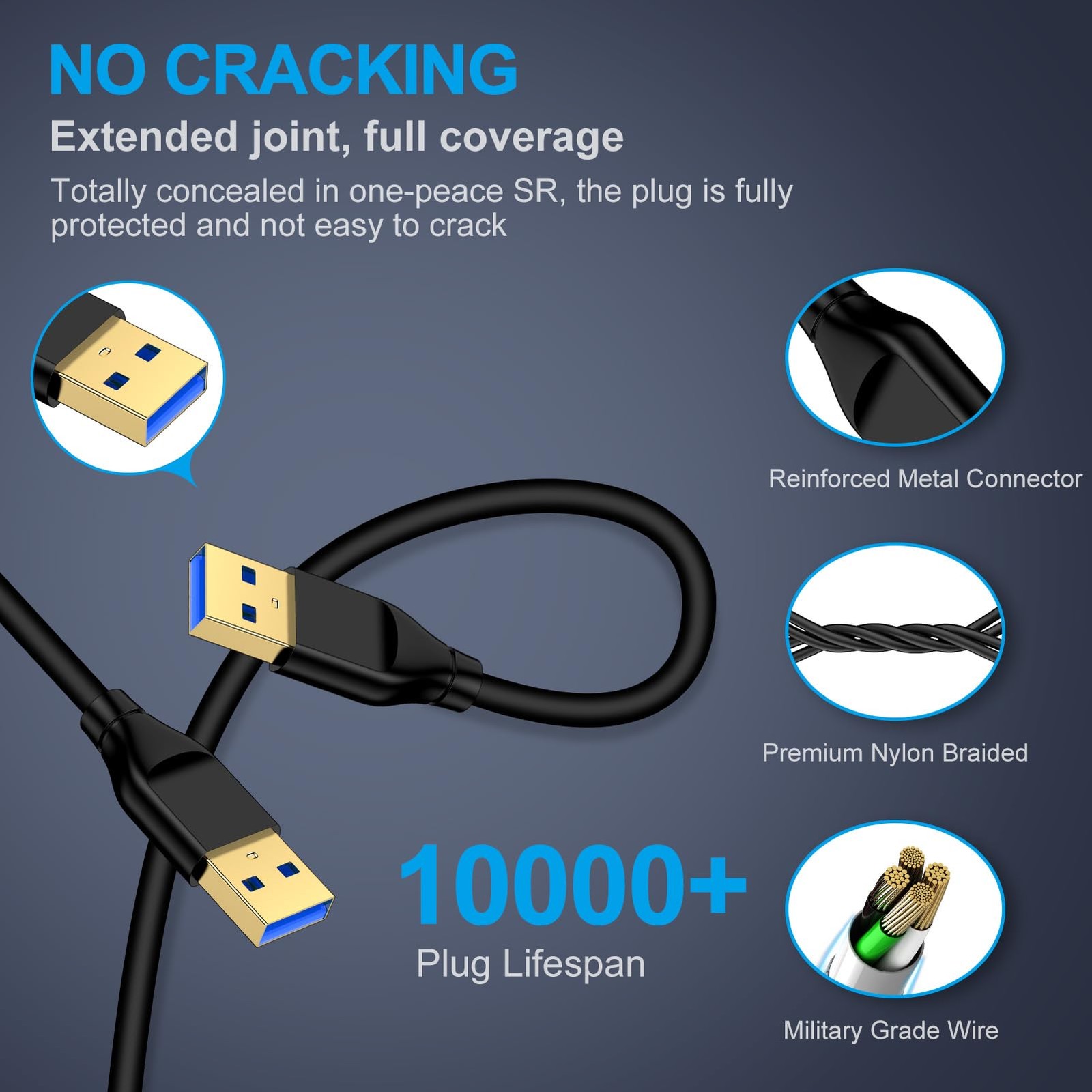 USB to Cable 10FT, 2Pack USB3.0 Male Double End Type A 10FT