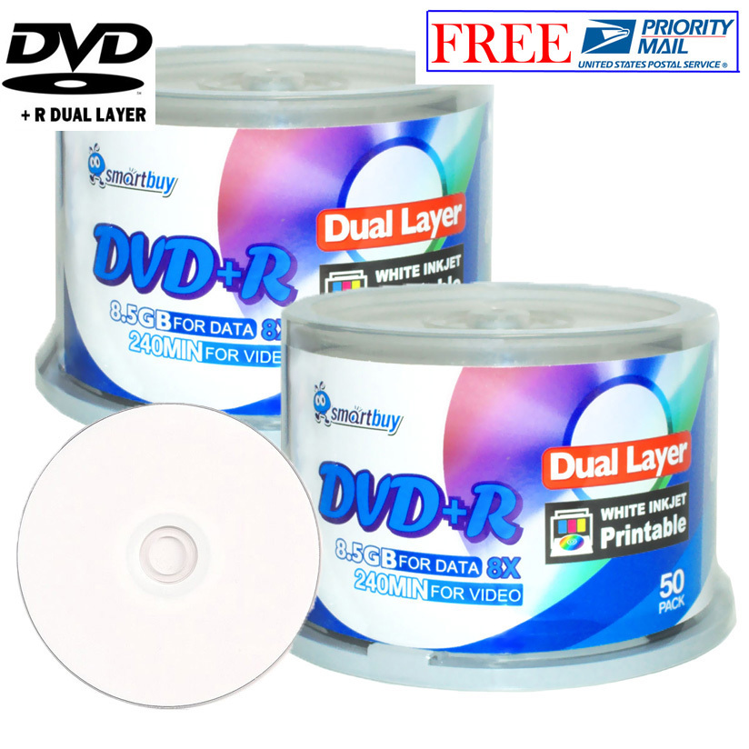 100 P SmartBuy DVD+R DL 8X 8.5GB Dual Layer White Inkjet Printable Record Disc