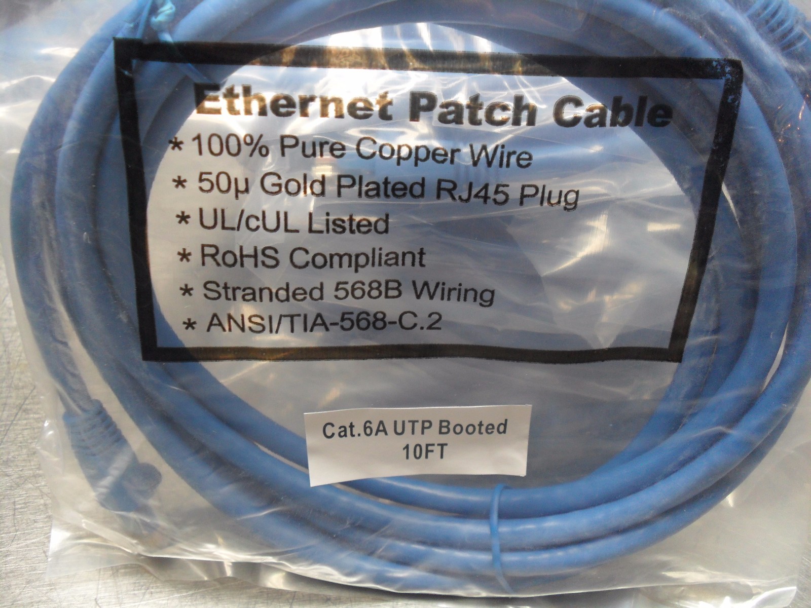 Ethernet Patch Cable 6A UTP BOOTED Stranded 568D copper wiring RJ45 / 10′ long