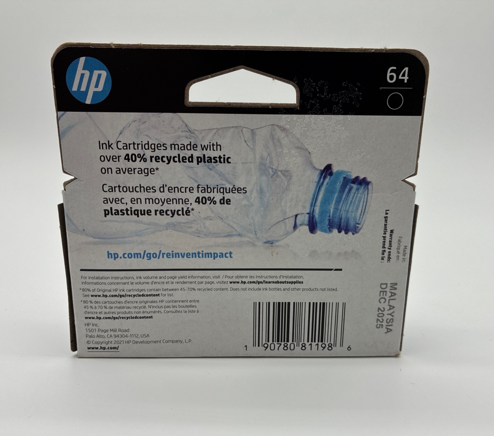 HP 64 Black Ink Cartridge N9J90AN Genuine HP Printer Ink New Sealed Exp DEC 2025
