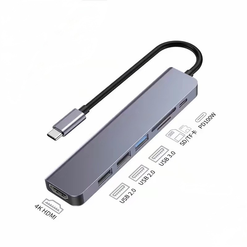 USB-C Hub (7-in-1) 100W PD3.0 Charge, 4K 60Hz 2K 144Hz HDMI 2.0, 3 x 5Gbps TF SD