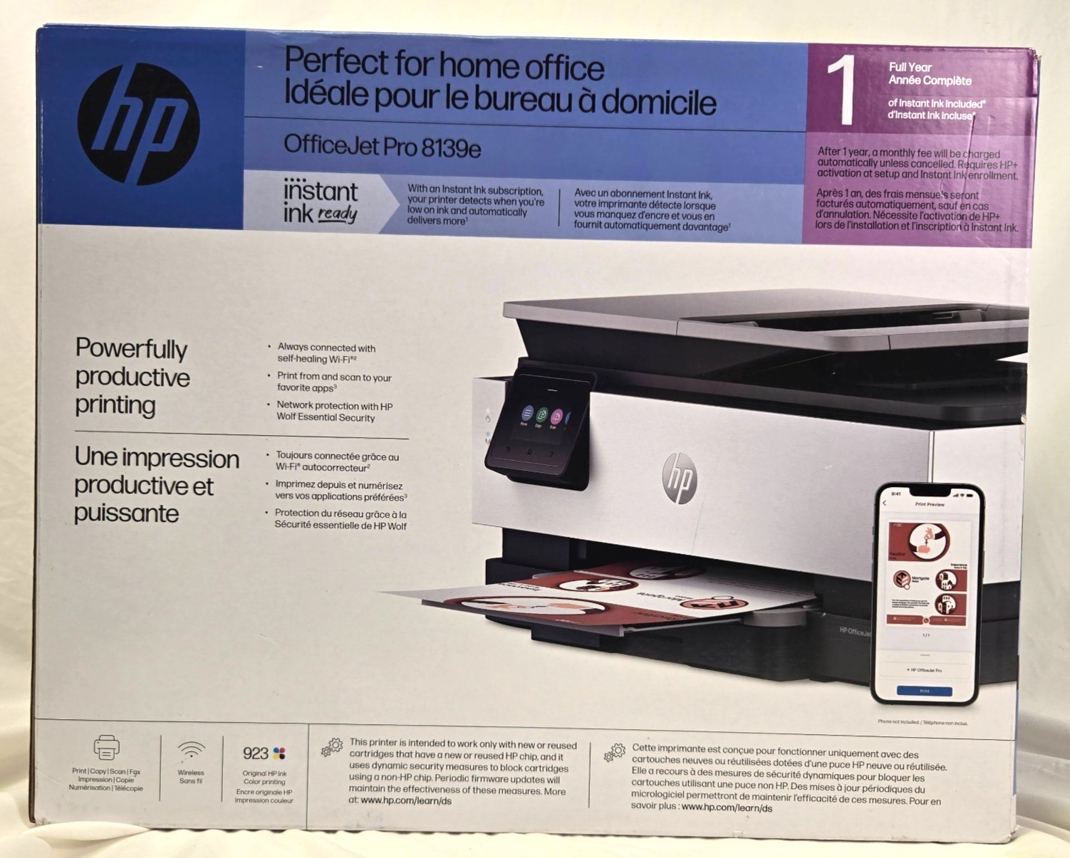 HP OfficeJet Pro 8139e Wireless All-in-One Printer – 1 Full Year Instant Ink NEW
