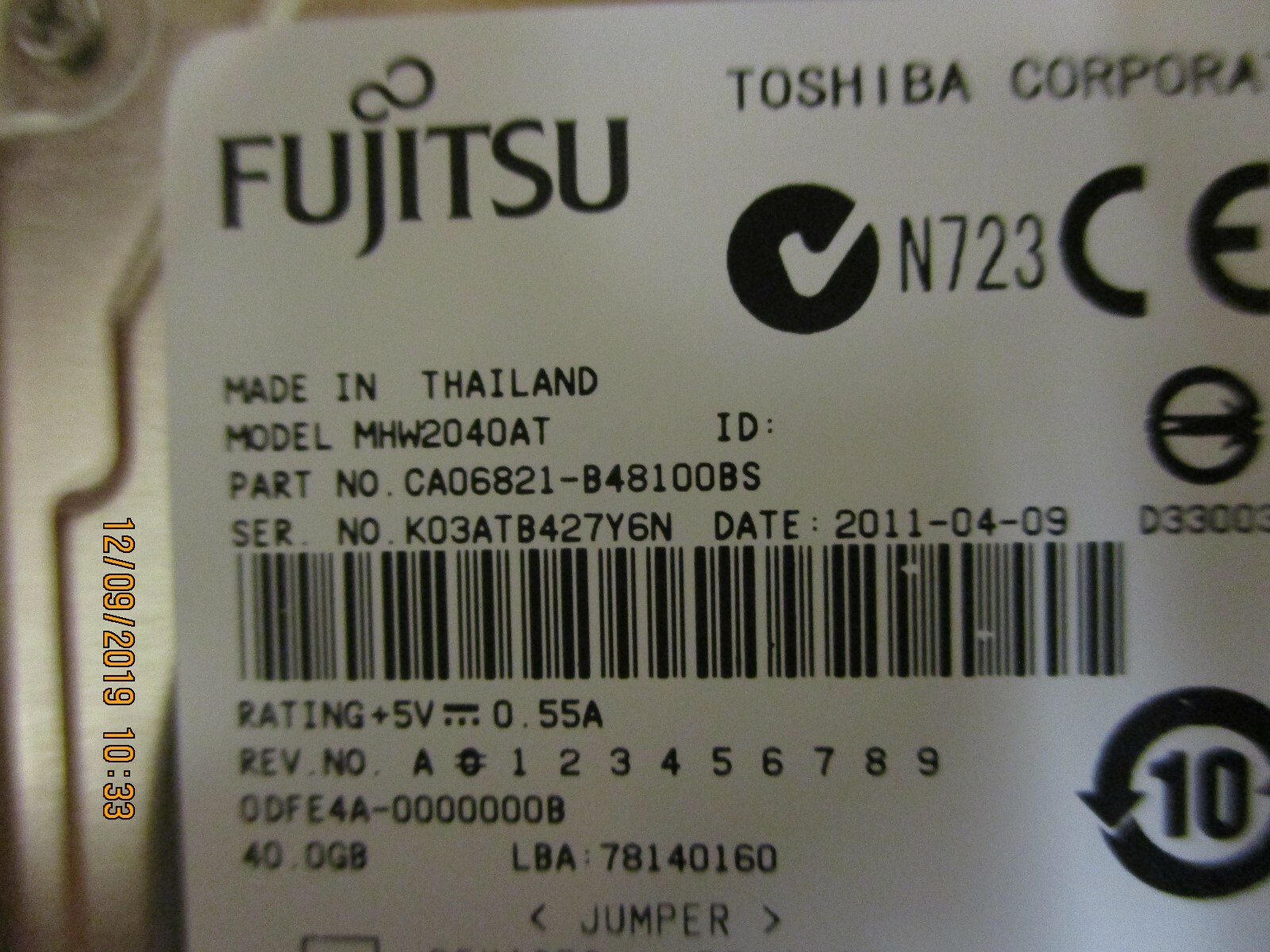 Fujitsu – MHW2040AT / CA06821- 2.5inch, 4200RPM, 40GB Mobile HDD