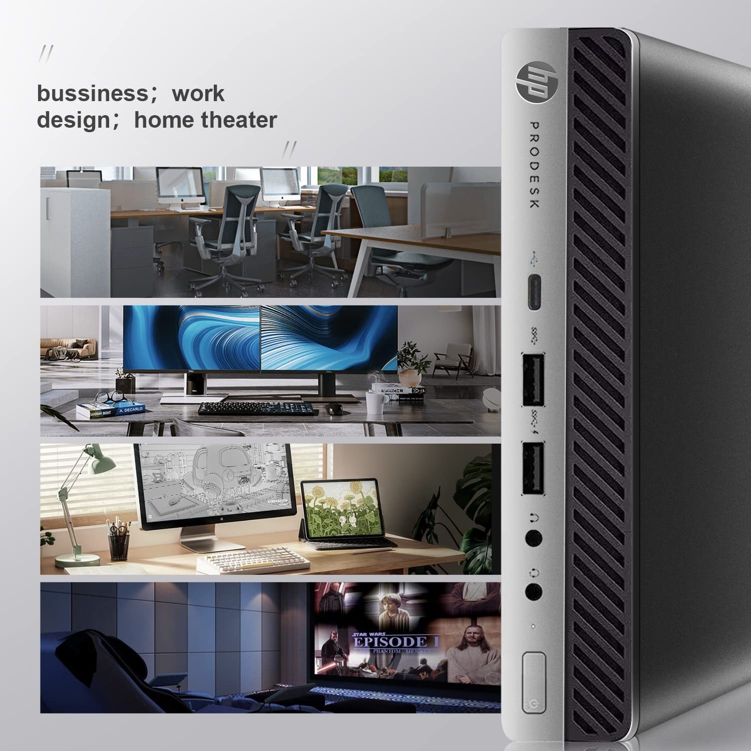 HP Mini Tiny Micro Desktop PC i7 up to 32GB RAM 1TB SSD 24″ Monitors Win11