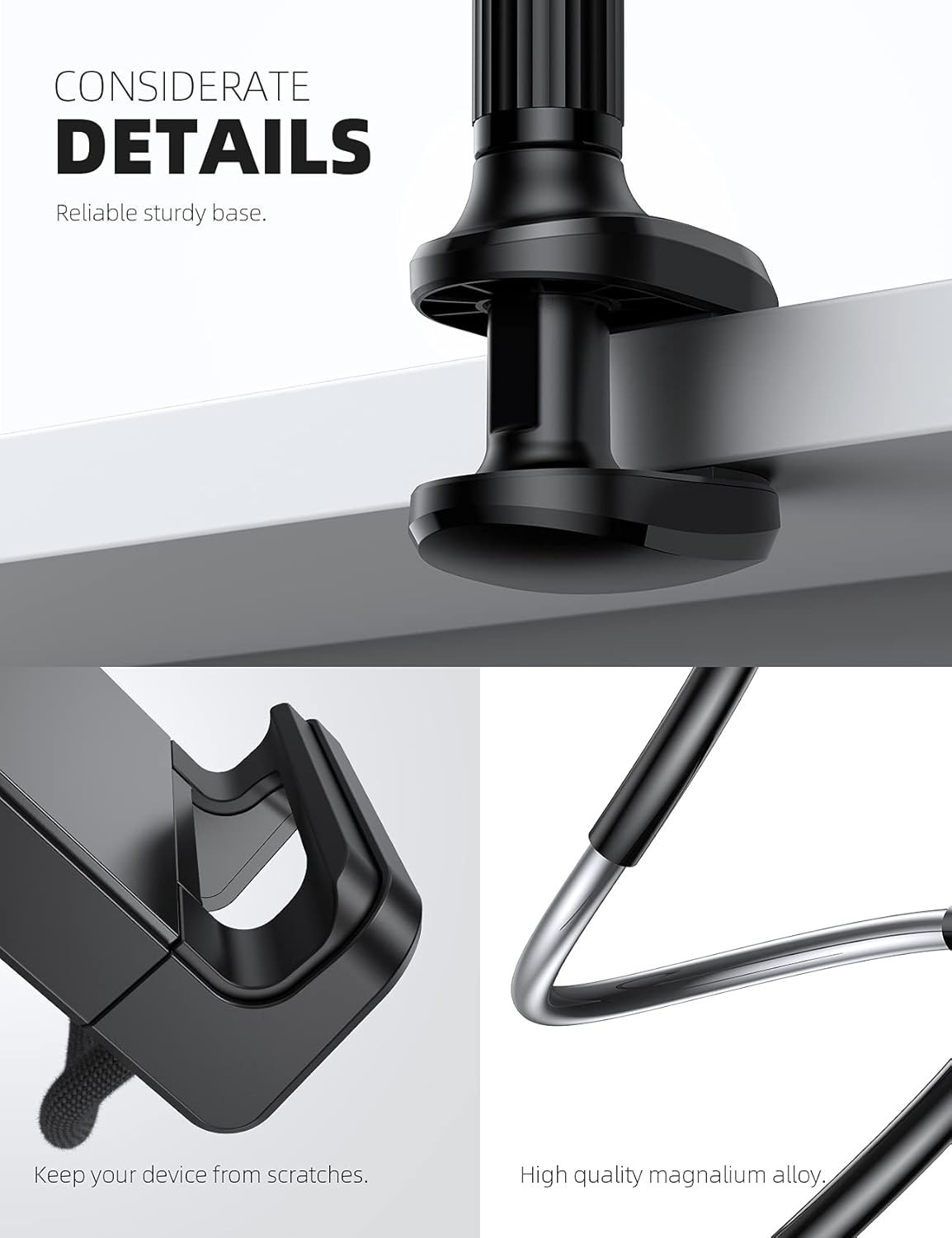 Gooseneck Tablet Mount Holder for Bed Flexible Clamp 4.7-11 Inch Device Black