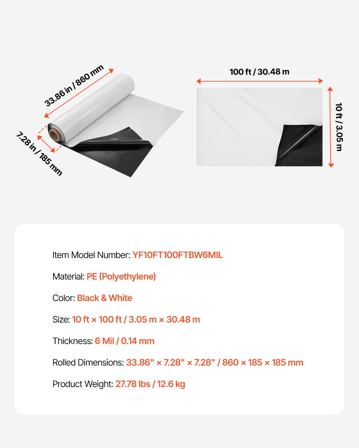 10′ x 100′ Plastic Sheeting Heavy Duty, 6 Mil Thick Plastic Sheeting Roll, Plast