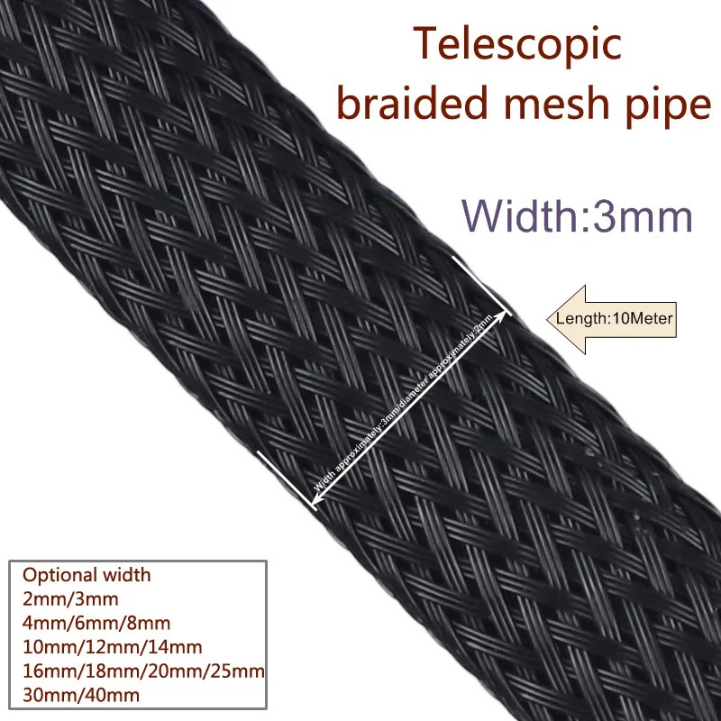 10M Black Braided Cable Sleeving PET Nylon Wrapping Cable Casing Cable Sleeves W