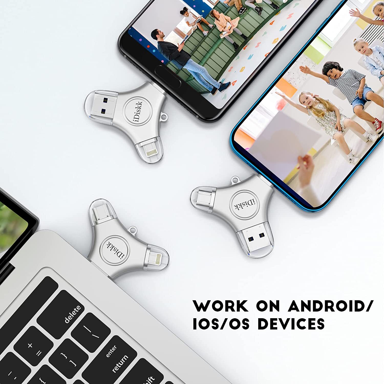 iDiskk 3 IN 1 USB Flash Drive Memory Storage Photo Stick for iPhone iPad Android