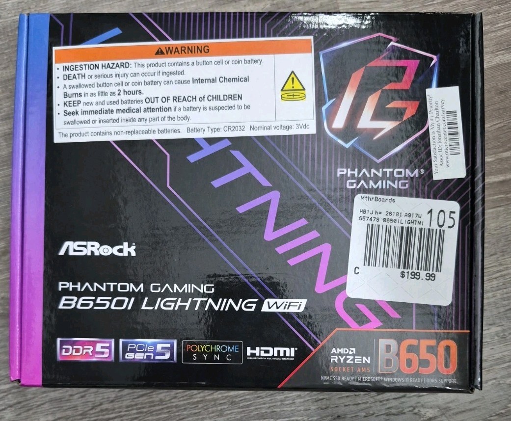 ASRock Phantom Gaming B650i Lightning WiFi AMD Ryzen AM5 DDR5 ITX Motherboard