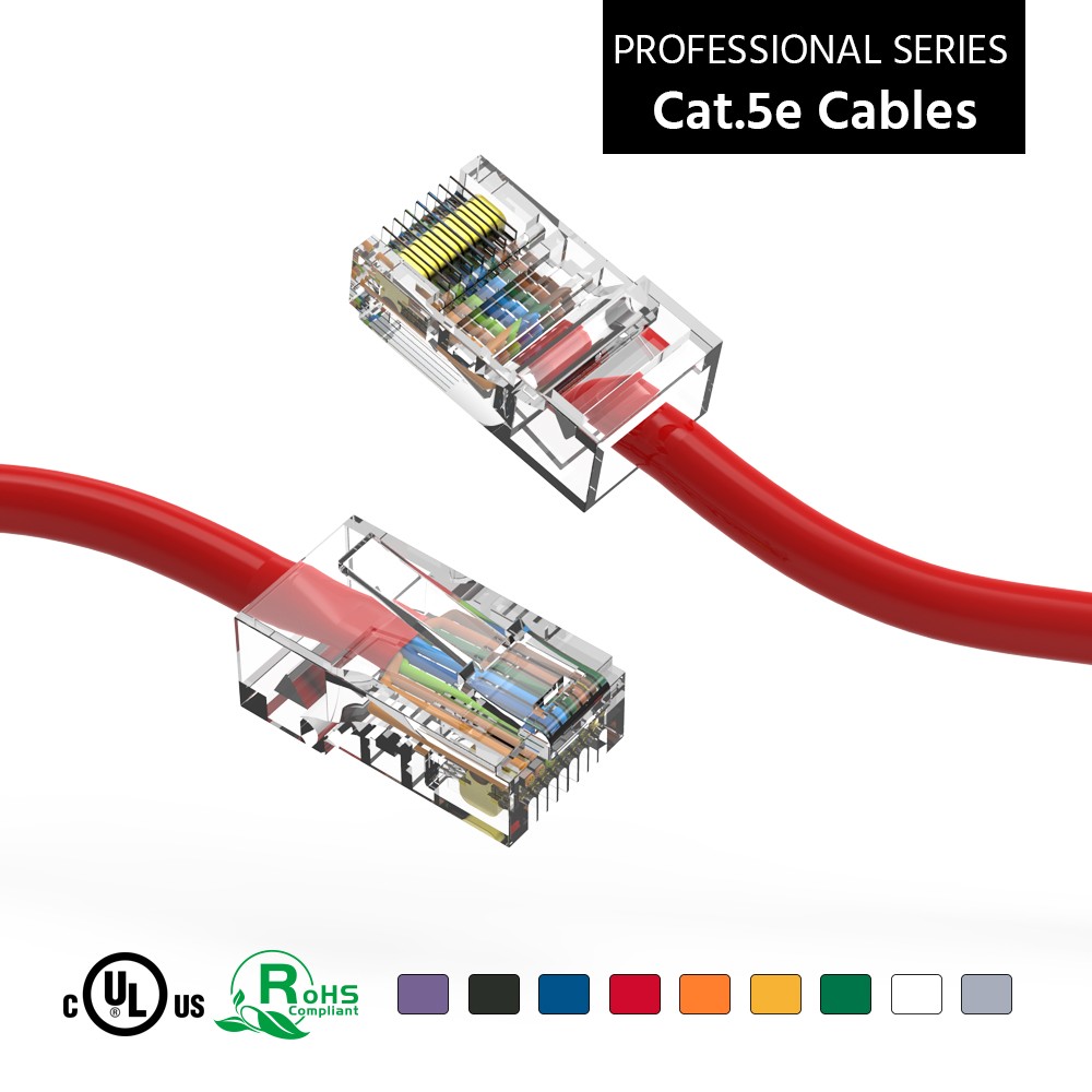15 Pack of 8Ft CAT5E UTP Ethernet Network Non Booted Cable Red