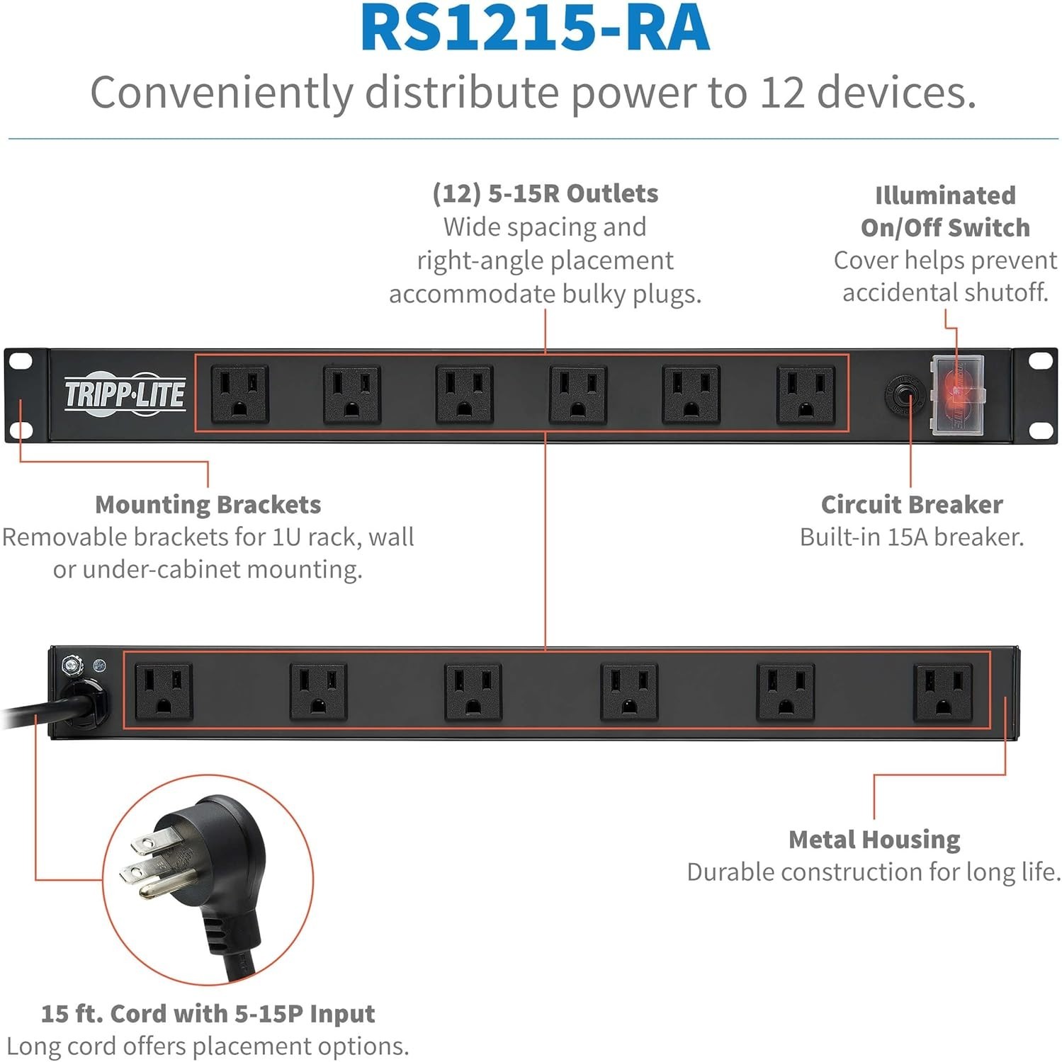 Mountable 12-Outlet PDU with Right-Angle Plug^