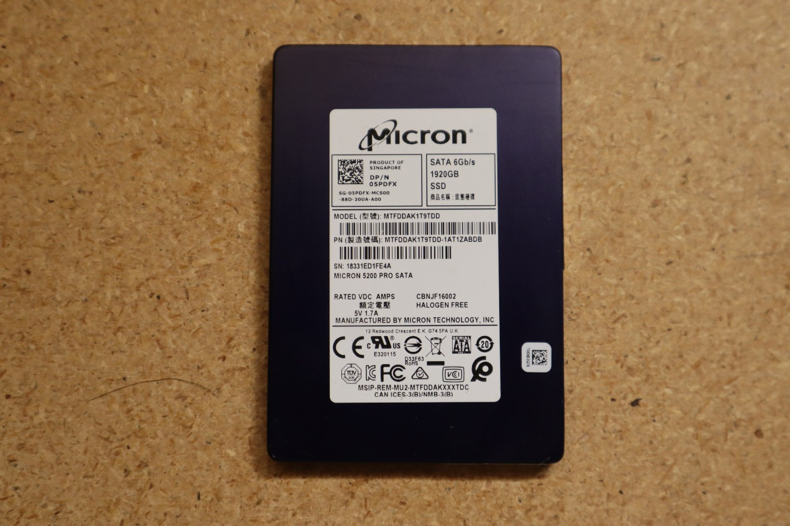 1.92TB Micron 5200 Pro 7MM 2.5″ SATA SSD MTFDDAK1T9TDD Dell 05PDFX 100% Health