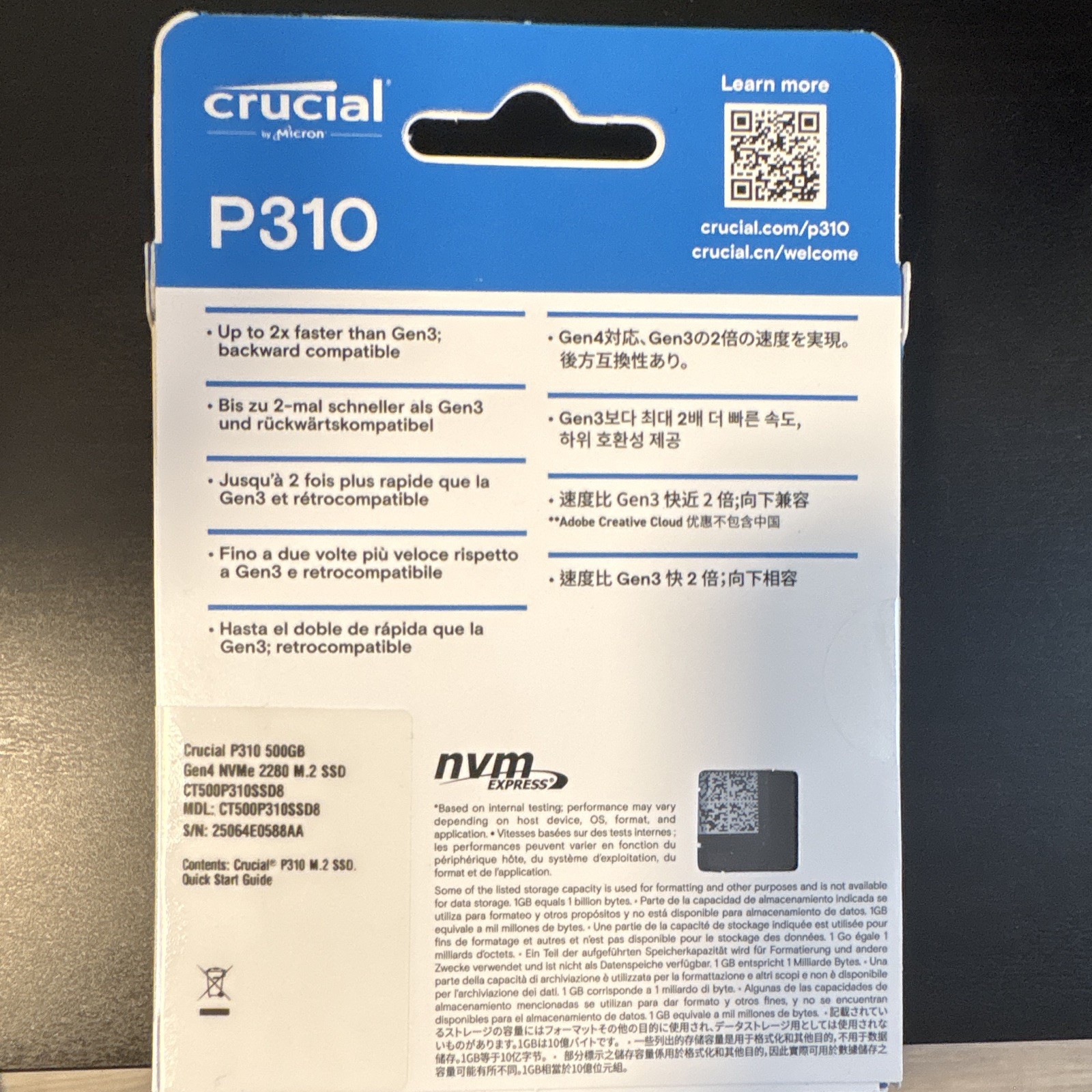 Crucial P310 500GB PCIe Gen4 NVMe M.2 2280 Internal SSD 6600MB/s