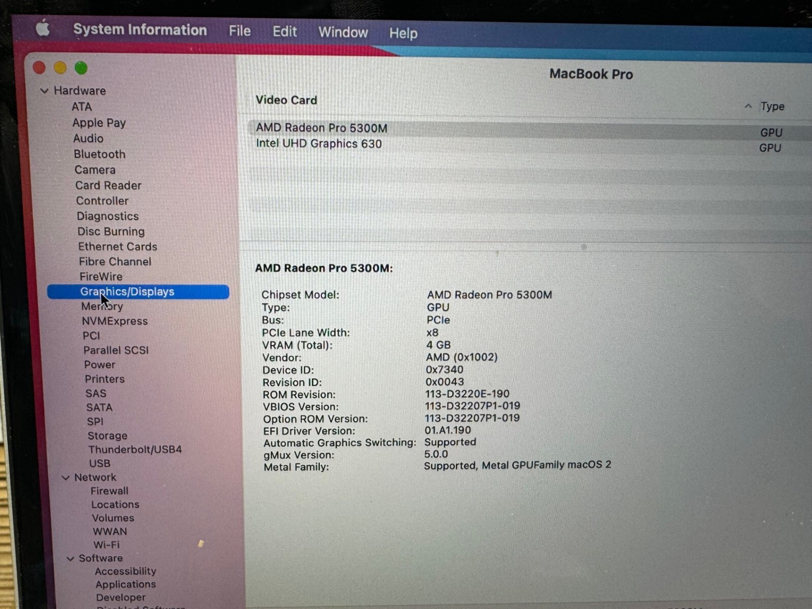 APPLE 2019 Macbook Pro A2141 16″ I7-9750H@2.60GHz 16GB/512G Pro 5300M MVVL2LL/A