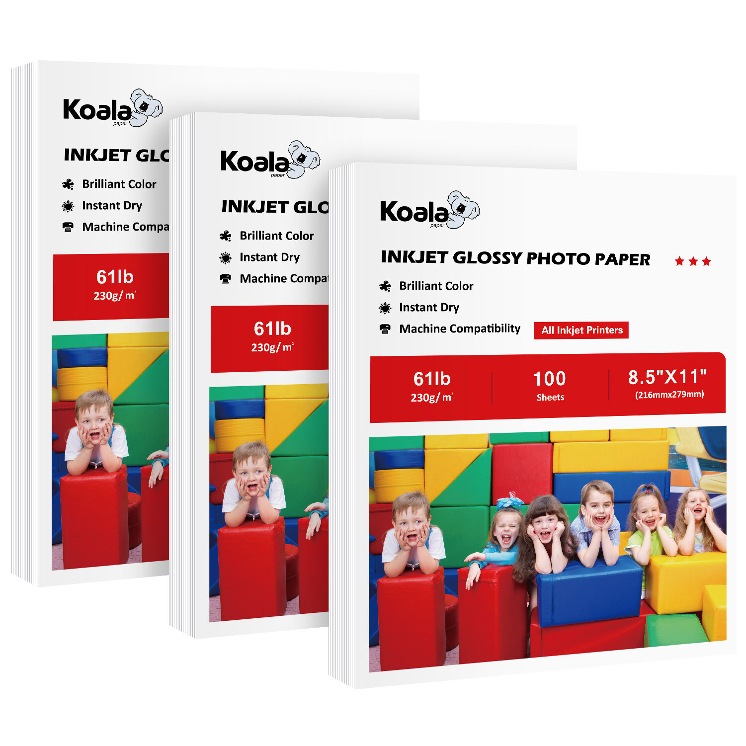 300 Sheets Koala Premium Glossy Photo Paper 8.5×11 61lb Thick for Inkjet Printer