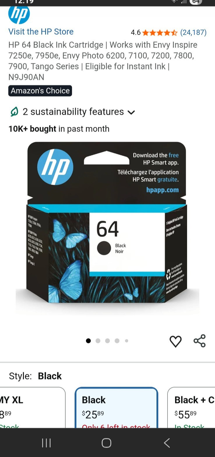 NEW – HP 64 Original Black Ink Cartridge – N9J90AN – Open Box