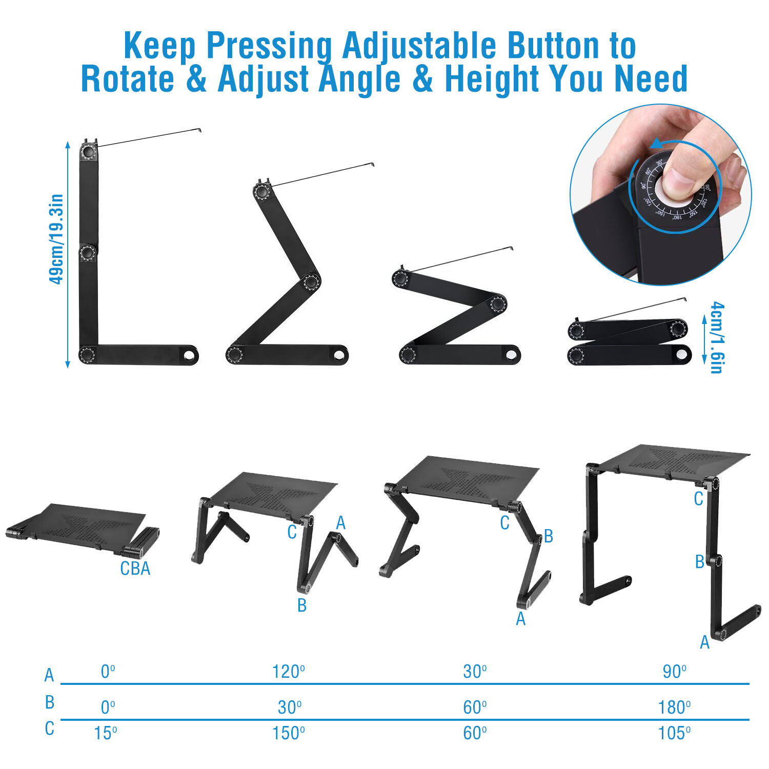 360° Adjustable Laptop Table Stand Lap Sofa Bed Tray Foldable PC Notebook Desk