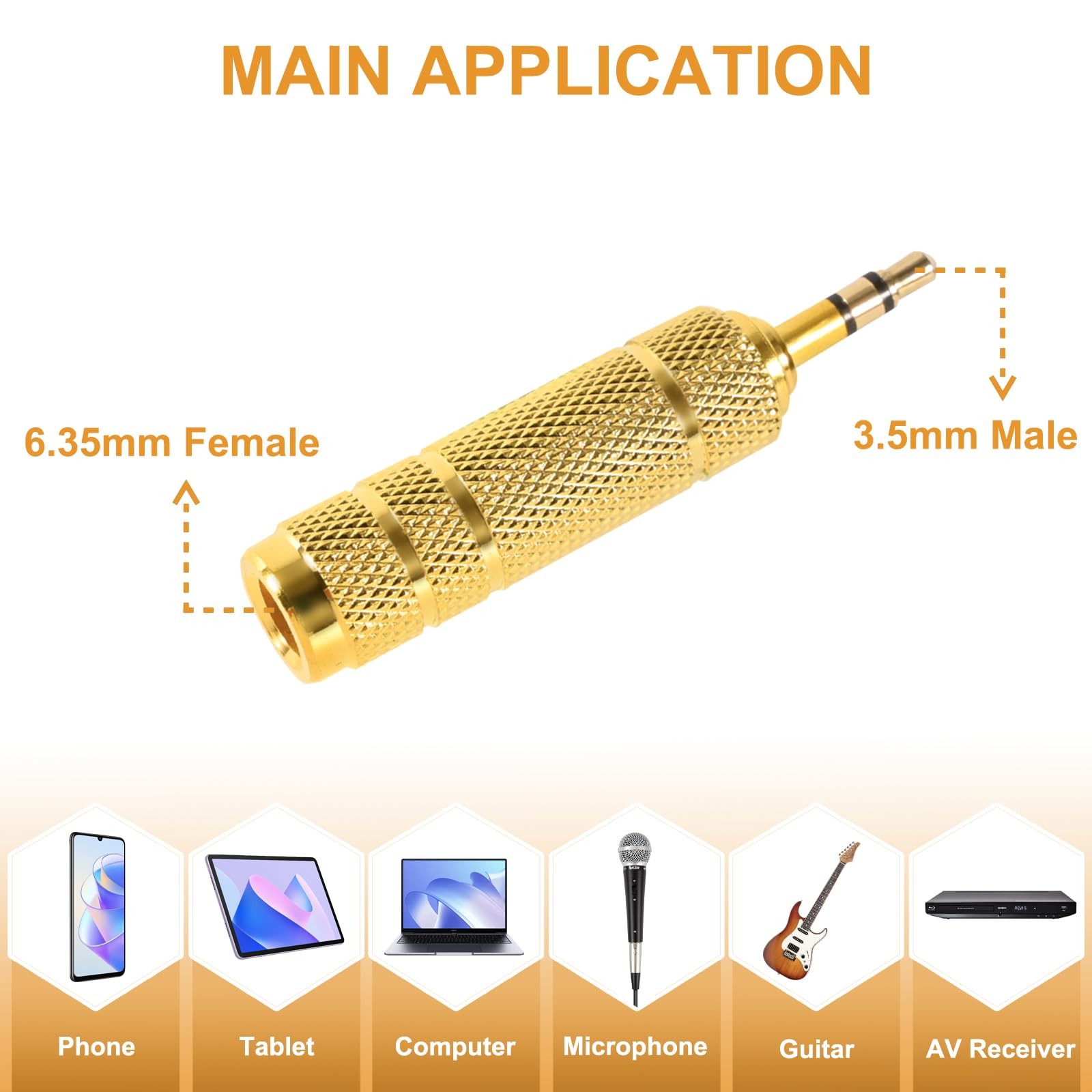 QAJOPFN 4 Pack Headphone Jack Adapter – 3.5mm (1/8 inch) Male to 6.35mm Gold