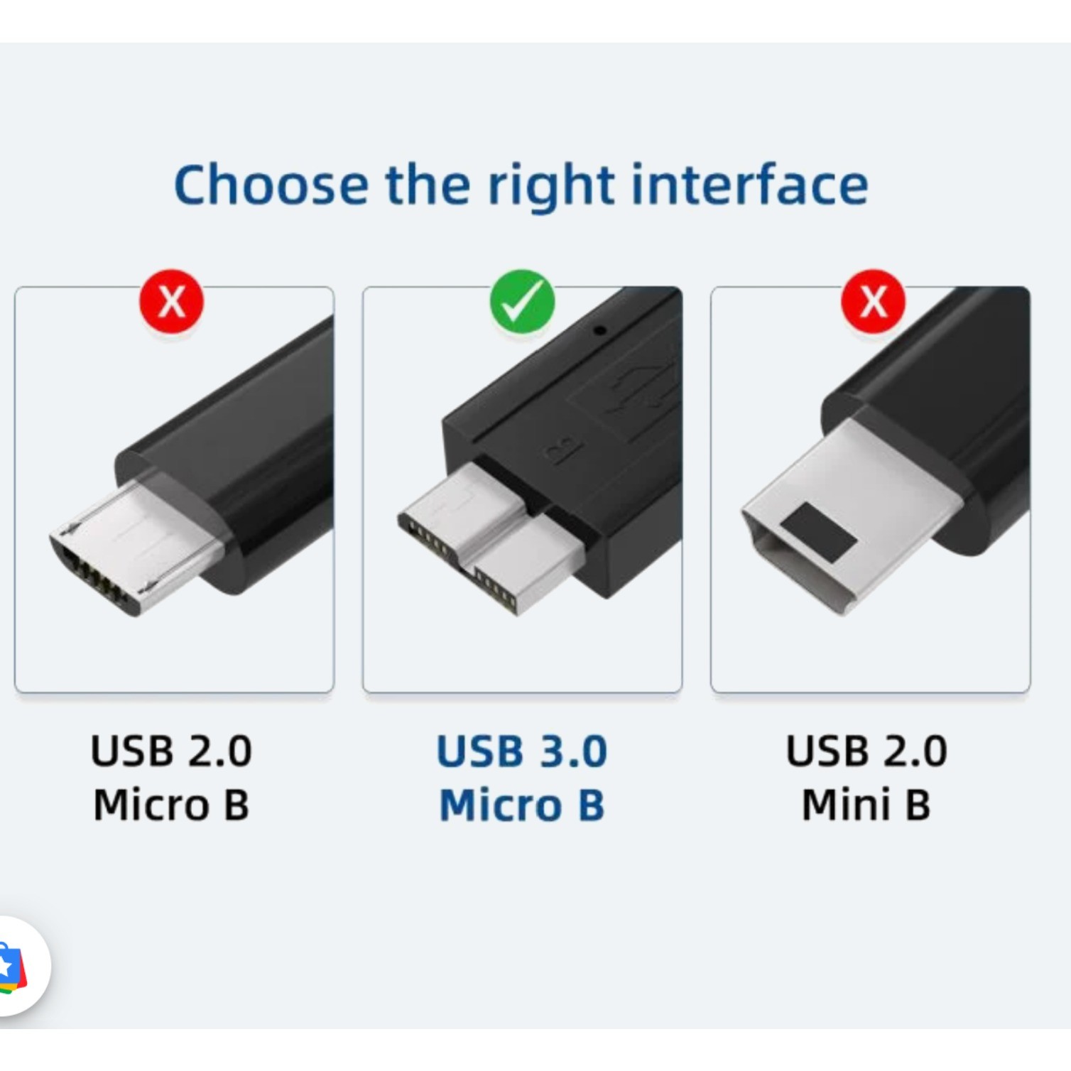 50cm USB3.0 Type A Male to Micro B Male Cable,SuperSpeed 4.8Gbps,Double-Shielded