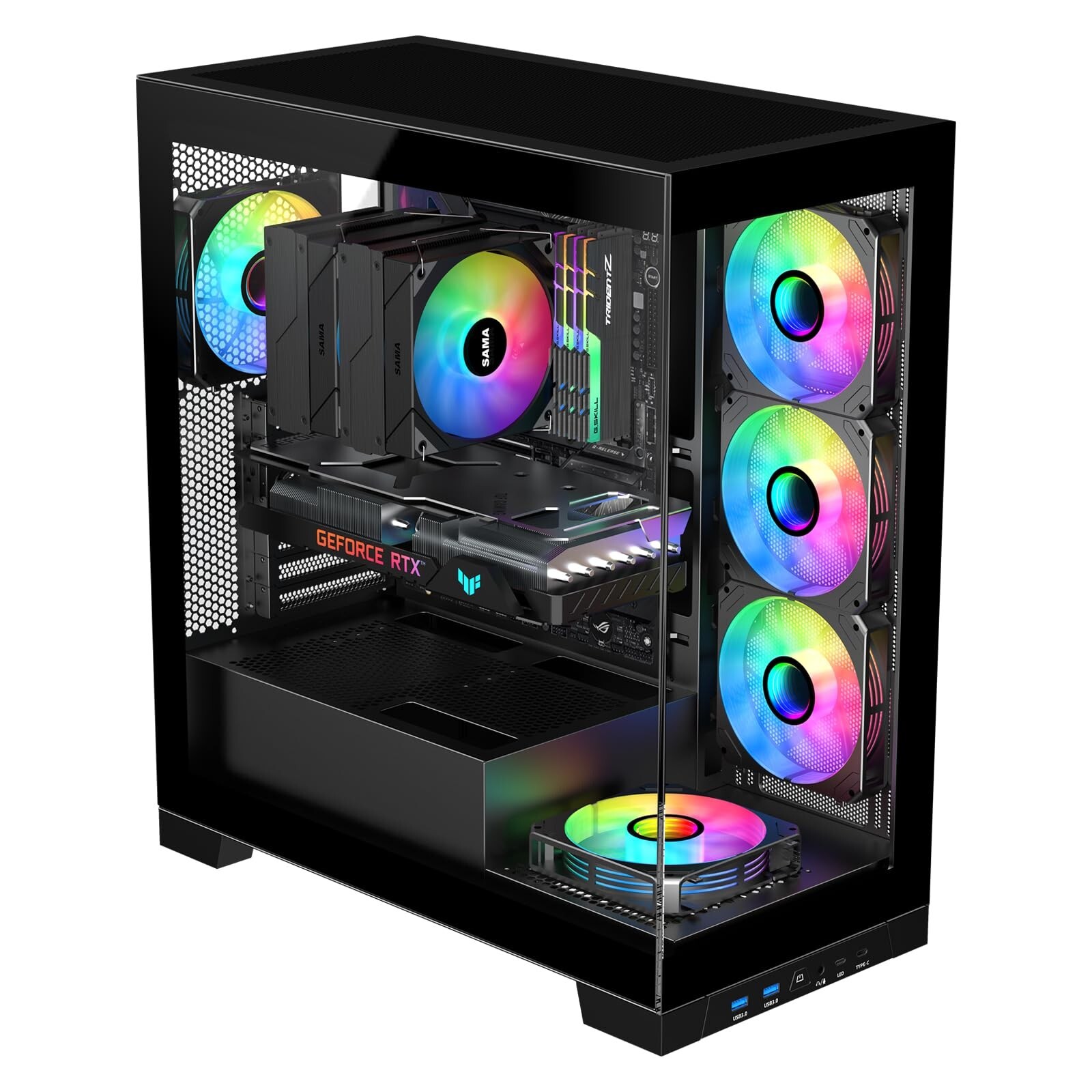 SAMA NEVIEW 4503 Black Full Tower PC Case, Dual Tempered Glass Panels, 4X12CM…