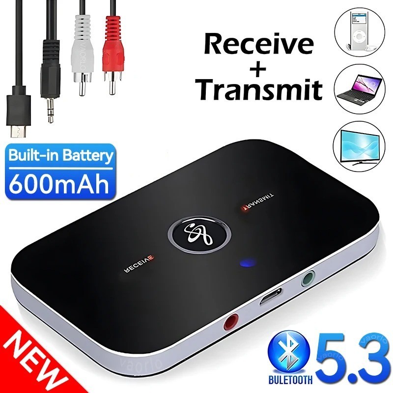 Bluetooth 5.0 Transmitter Receiver 2 IN 1 Wireless Audio 3.5mm Jack Aux Adapter