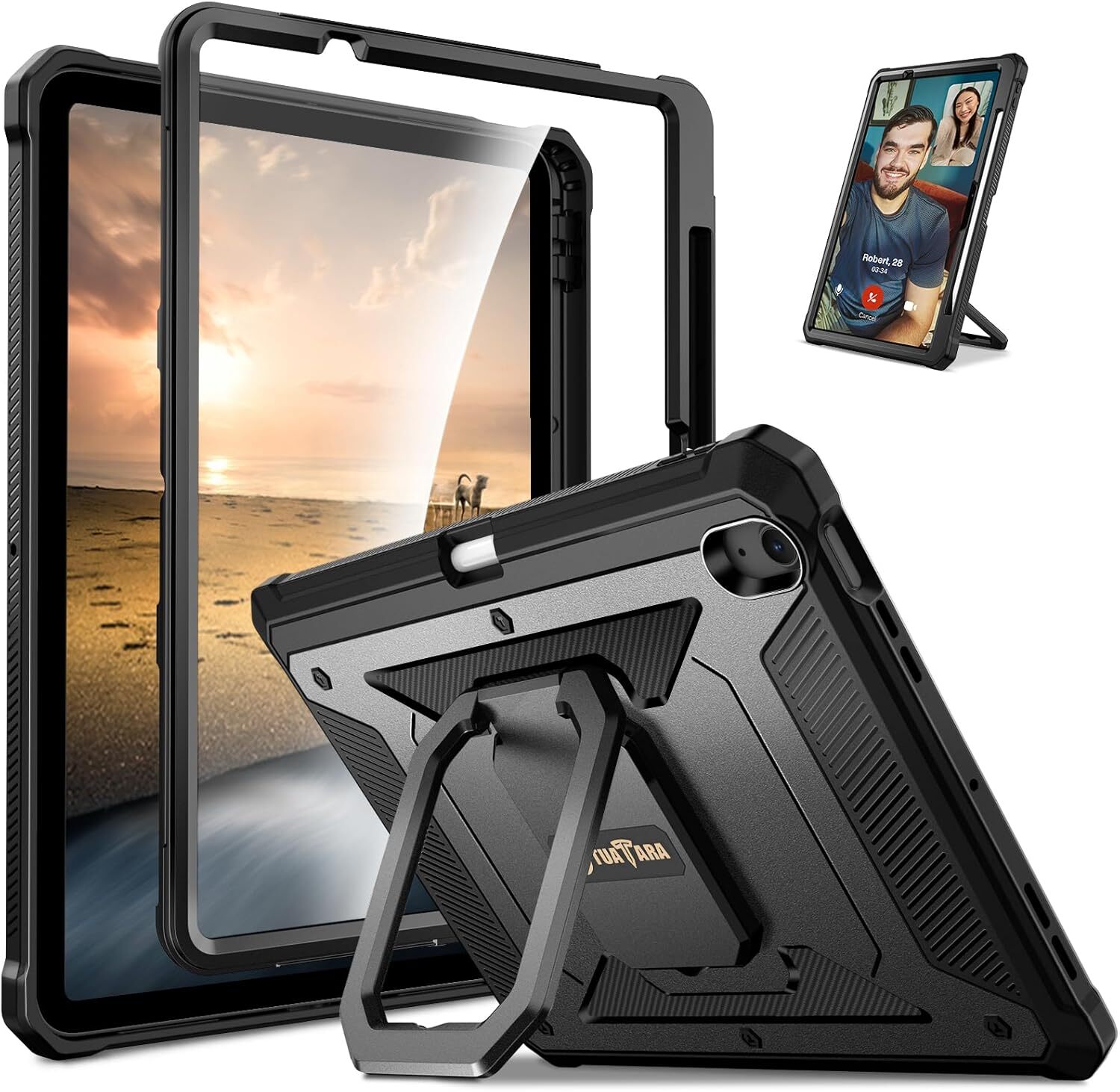 Shockproof Case for iPad Air 11-inch M2 (2024) Rotating Grip Stand Rugged Cover